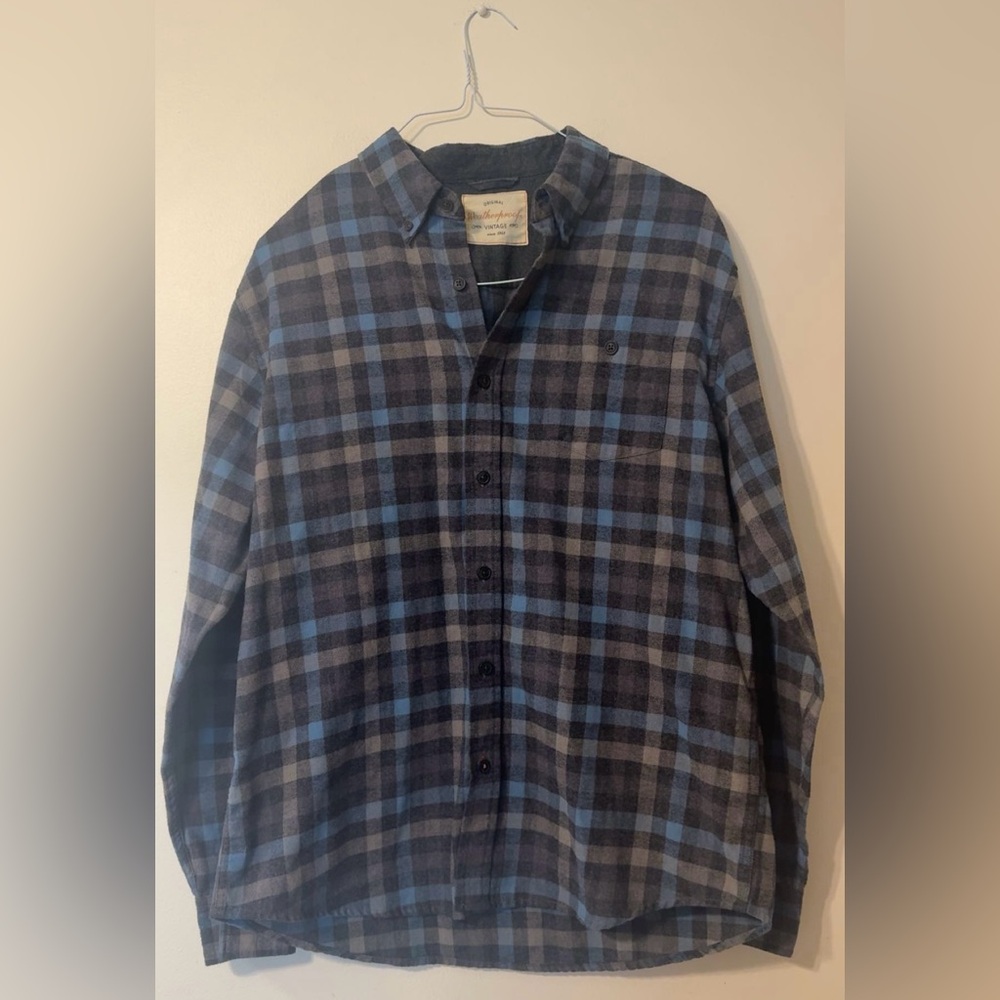 Original Weatherproof Vintage Men’s Large Long Sleeve Checkered Shirt Gray Blue